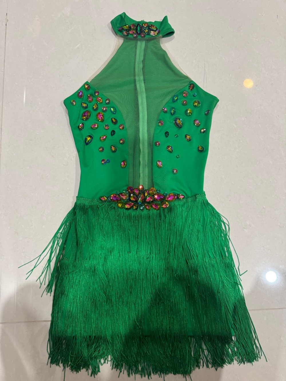 Green Jeweled Fringe Dance Dress